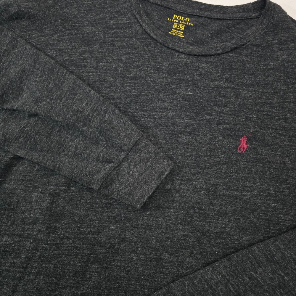 Polo Ralph Lauren Mens XL Long Sleeve T-Shirt Charcoal Grey Heather Maroon Pony